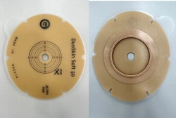Rehabilitation device for stomical use in colostomies, ileostomies and urostomies: flat plate, convex plate.