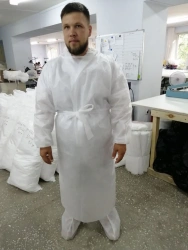 Dressing gown with ties operating single-use, non-sterile