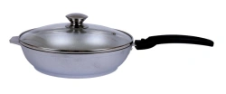 Frying pan 220/50mm (uncoated) cast aluminium Kukmara TM, with removable Bakelite handle, glass lid