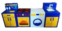 Game module "Washing machine", "Stove", "Sink" "Chopping table"