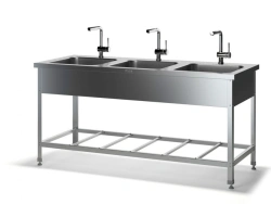 Table with solid drawn sinks VMRC-N without stainless steel edge