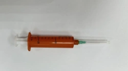 Single-use sterile three-detail "Luer Lok" light-protective injecting syringe with nominal capacity of 20 ml with and