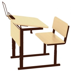 Pupil's desk adjustable in height and inclination of the table top