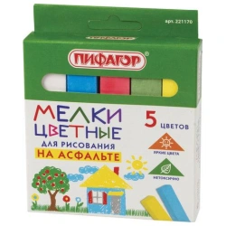 PIFAGOR coloured chalk, set of 5 pieces, for drawing on asphalt, square