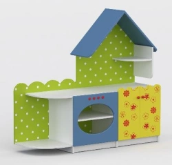 Nevalyashki play kitchen. Size (w x d x h): 1350 x 400 x 1200mm. (Furniture for kindergartens brand "Interior" series "TDI Kids"