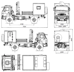 Special truck with crane-manipulator (CMU) of model 574210 on chassis KAMAZ-43502-D5 (With CMU of LLC "MMZ" LV-210-02, LV-210-02