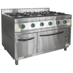 Gas 6-burner cooker with griddle PG-6D-01(1265x850(895)x860(960) mm, 27 kW, 220 V)