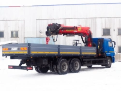 Special-purpose vehicle with hydraulic loading crane of MKMA type on the basis of KAMAZ 65117 and its modifications 64K37N-UB