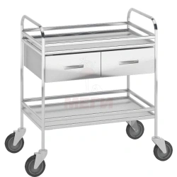 ??549-02-???(???-5549-02) Manipulation mobile stainless steel table, with sides, on wheels, with two shelves and two