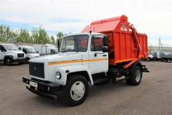 Special platform with loading and unloading equipment (hopper, rubbish truck) type 47121, modifications 47121W on chassis base