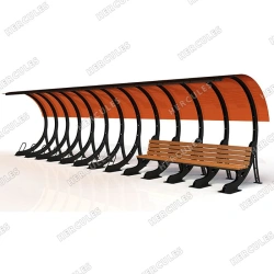 Bicycle parking 45 degrees with canopy and bench