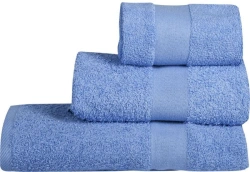 Articles of cotton terry fabrics for toilet and kitchen linen: towels of different sizes.