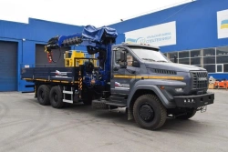 Crane-manipulator truck (flatbed), UZST brand, type 483V-70 on Ural 73945-01 chassis.