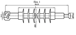 Suspended rod insulator with ribbed shell made of organosilicon rubber PSPKr 120-25/1,2I-V