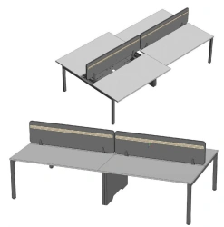 Ergonomic table (working table, with drawers, with cable channels, with separating screens, with system unit holders, group of d