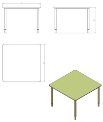 Children's table square, height adjustable (series DST.KV.R)