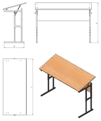 Pupil's desk adjustable two-seater with table top inclination angle (series PU.R.RU.02)