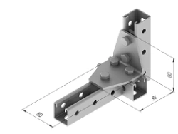 Angle plate 90 degrees 5 holes SMA 623, with overall dimensions 80x80x94 mm, with metal thickness 5,0 mm, stainless steel.