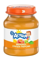 Purée of apple, pear and peach homogenised, t.zn. "Agusha", 100 g. "Agusha", 100 g