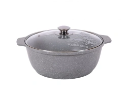 Cast aluminium 3L roasting pan (with non-stick coating) TM Kukmara, with glass lid, "Marble" line