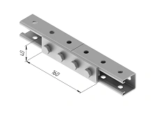 Plate 4 holes SMA 613, with overall dimensions 40x160 mm, metal thickness 5,0 mm, stainless steel grade AISI 304.