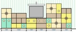 Set of furniture of a training area mod.2 "Junior". Size (w x d x h): 4900x400x1787mm. (without blackboard). (Furniture for kind