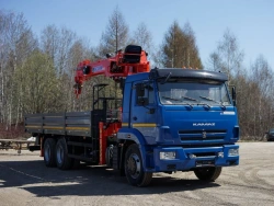 Special purpose vehicle with KMA type hydraulic loading crane on the basis of KAMAZ 65117 and its modifications 64K32G-LA