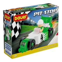 Toy children's educational constructor Bauer series "Pit Stop" set "Racing car" in a box (colour green, black, white).
