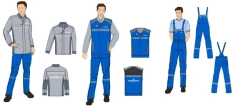 Men's sets for the working personnel (jacket-shirt, waistcoat, overalls) special for the employees of the organisations of the "