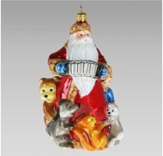 Handmade glass Christmas tree toy "Father Frost with forest dwellers"