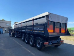 Tipper-trailer with rear dump body type 85338, modification 853382. Metal tipper body of square cross-section with tipping.