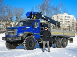 Special purpose vehicle with hydraulic loading crane of MKMA type on the base of URAL 4320 (5557) and its modifications U0K05G-4