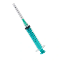 Single-use sterile three-detail sterile injecting syringe with Luer-Lok tip, 8 ml capacity, with injection needle.