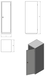 Metal bookkeeping cabinet with one door, three compartments and tray (series ??.?.?.1)