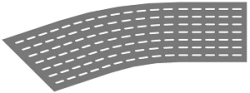 Bottom base of 30 degree radius horizontal corner of cable girdle DKO 000 U30, with overall dimensions from 150 mm to 1000 mm.