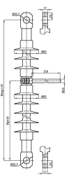 Tension rod insulator with ribbed sheath made of organosilicon rubber NSPKr 120-25/1,5-0,6-NV-UUU