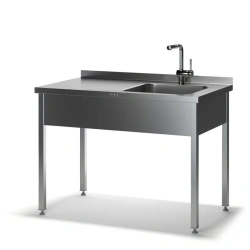 Collapsible table with one-piece sink and worktop MS-P 2 with stainless steel edge