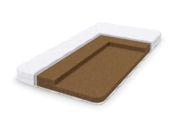 Springless mattresses with synthetic fabric tops and natural layer fillings