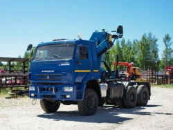 Special purpose vehicle with hydraulic loading crane of KMA type on the basis of KAMAZ 53504 and its modifications 51K10N-UH