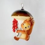 Handmade glass Christmas tree toy "Squirrel with mushroom"