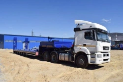 Semitrailer-tractor-trailer, UZST brand, type 9181, modifications: 9181-0000044 (metal platform with sliding frame, c ABS, c EBS