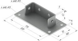 Support SM-F6, with overall dimensions 200x100x43 mm, metal thickness 5,0 mm, thermal diffusion galvanisation
