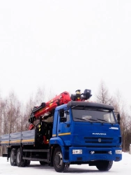 Special purpose vehicle with hydraulic loading crane of MKMA type on the basis of KAMAZ 65117 and its modifications 64K37G-LA