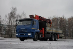 Special purpose vehicle with KMA type hydraulic loading crane on the basis of KAMAZ 65117 and its modifications 64K01N-UK