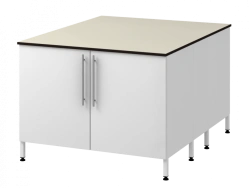 Island table on two supporting metal bollards 1200 OTDLg