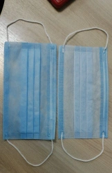 Disposable medical non-sterile mask made of non-woven fabrics, 3-layer with elastic band, 18x9 cm, colour: blue