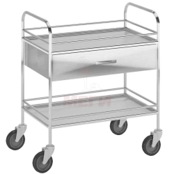 ??549-01-???(???-5549-01) Mobile stainless steel manipulation table, with sides, on wheels, with two shelves and extensions