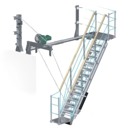 Gangway and ladder-beam for staging and cleaning of gangways (metal structures)