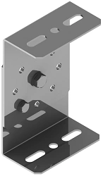 Hinged bracket for KSH light fittings, with overall dimensions 140x50x90 mm, metal thickness 2,0 mm, stainless steel