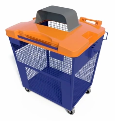 Mobile mesh container for separate (selective) collection, accumulation of secondary resources with a plastic lid with an option